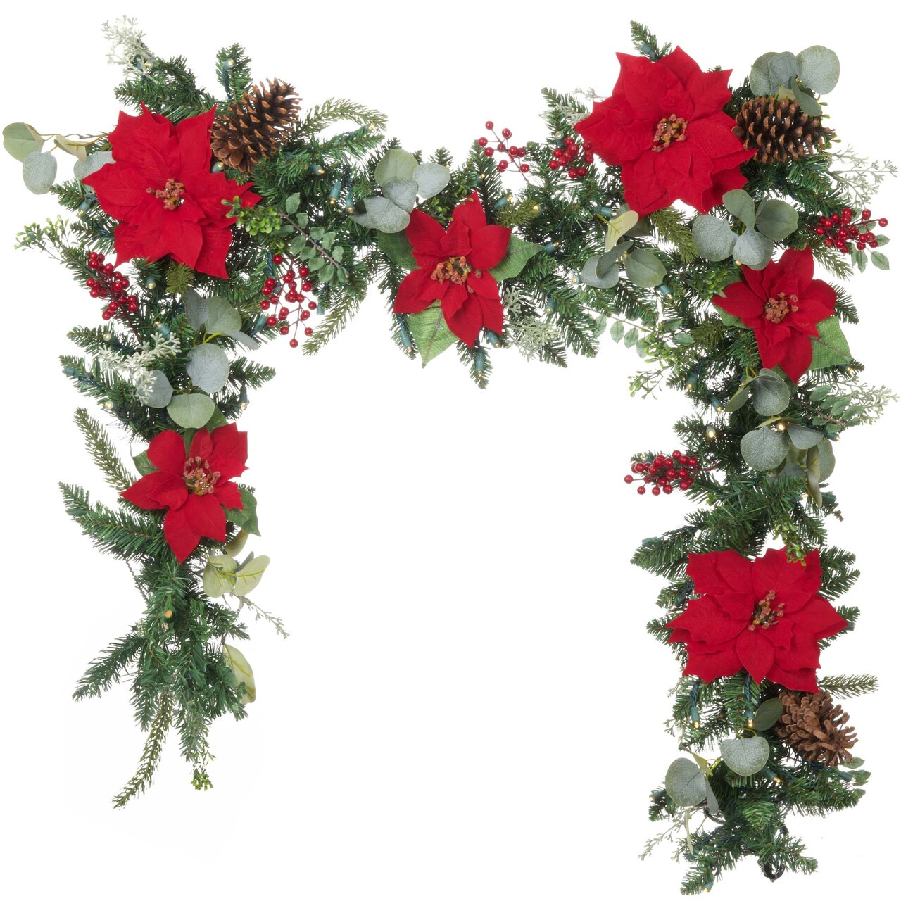 9 ft. Artificial Christmas Garland with Lights - Christmas Poinsettia
